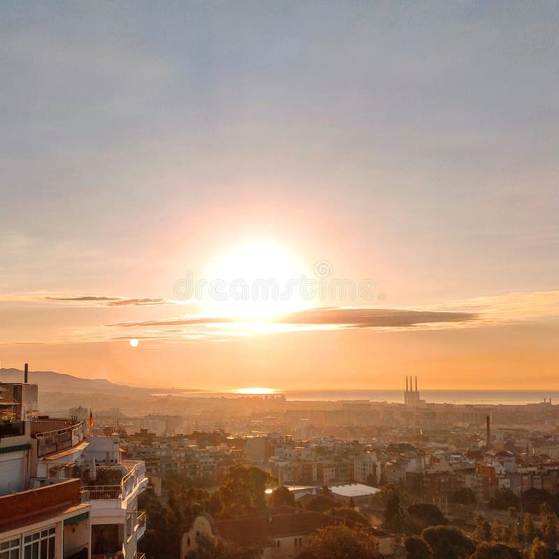Barcelona Sunrise 8 O& X27;clock Stock Photo Image of horizon, spring