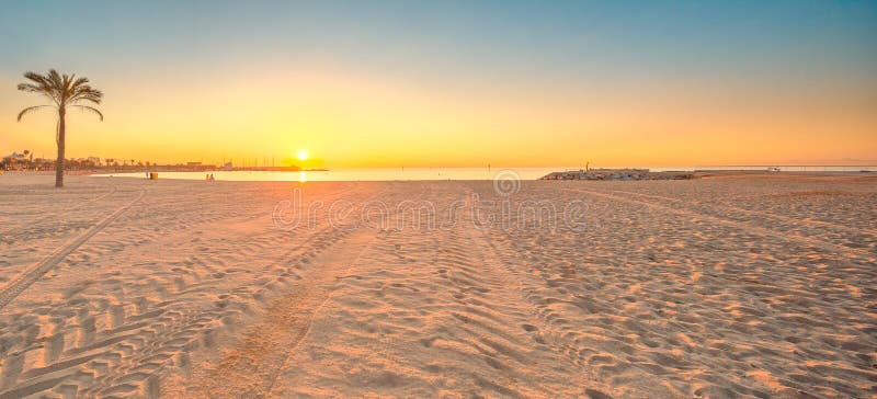 Barceloneta Beach in Barcelona at Sunrise Stock Photo - Image of ocean
