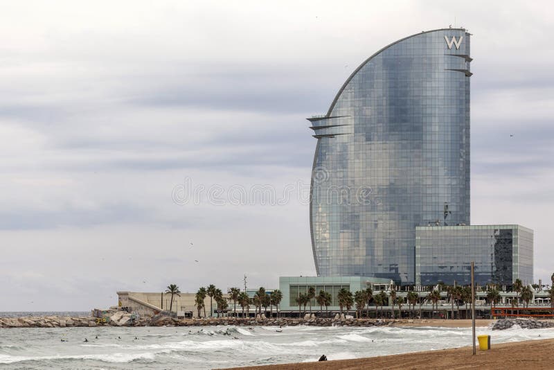 Barceloneta Beach and Modern Architecture, Hotel W or Hotel Vela, by ...