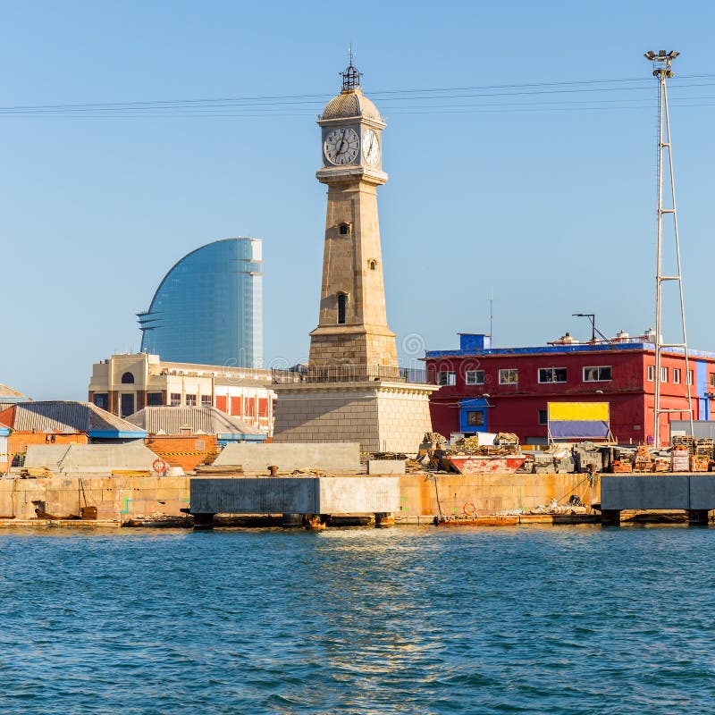 Clock tower in Barcelona stock image. Image of clocktower 19962345