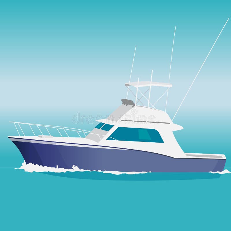 Barco de motor azul agradable en el mar ilustración del vector