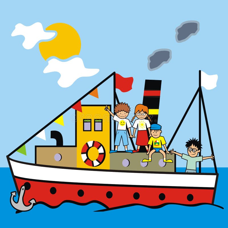 Barco e crianças ilustração do vetor Barco e crianças ilustração do vetor