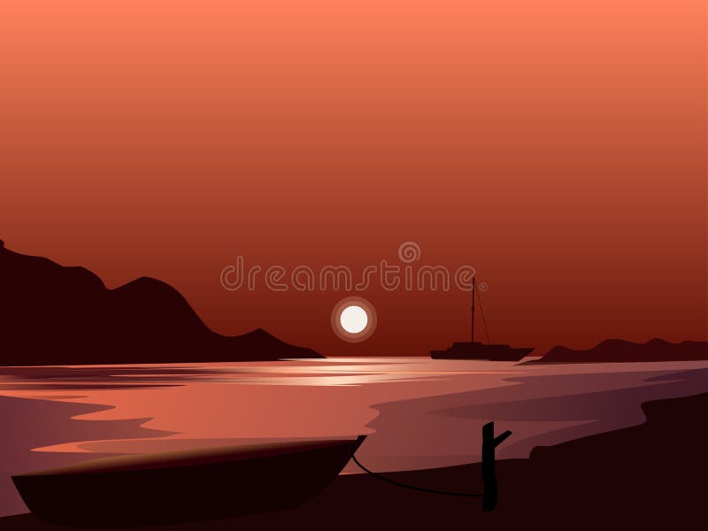 Barco en puesta del sol ilustración del vector Barco en puesta del sol ilustración del vector