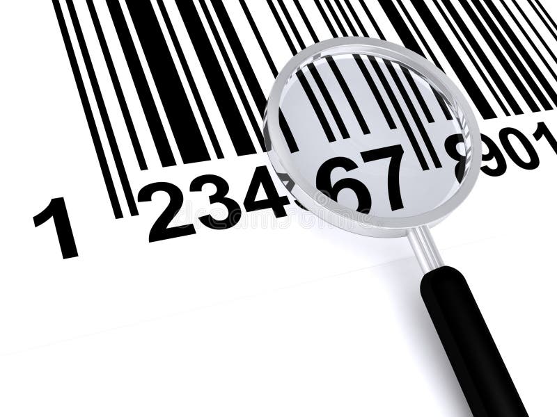 Barcode with magnifier on white background