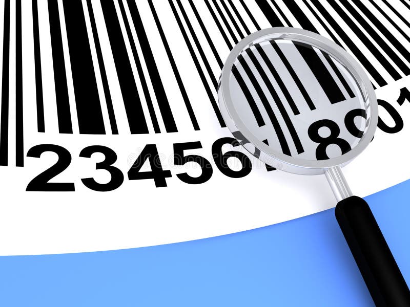 Barcode with magnifier on white background
