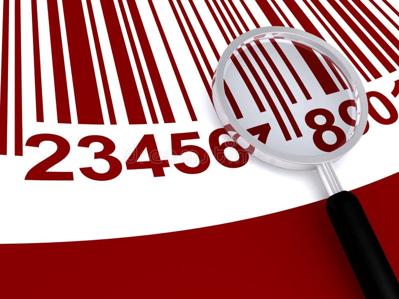 Barcode with magnifier on white background