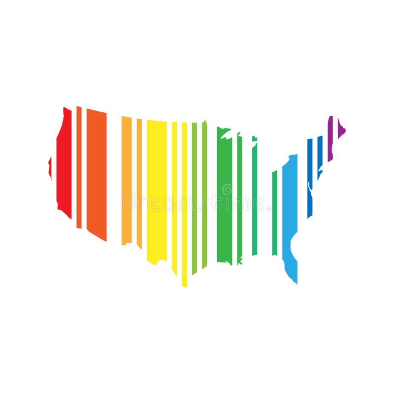 Barcode in einer Form von USA-Karte Vektorillustration in den Regenbogenspektrumfarben lizenzfreie abbildung Barcode in einer Form von USA-Karte Vektorillustration in den Regenbogenspektrumfarben lizenzfreie abbildung