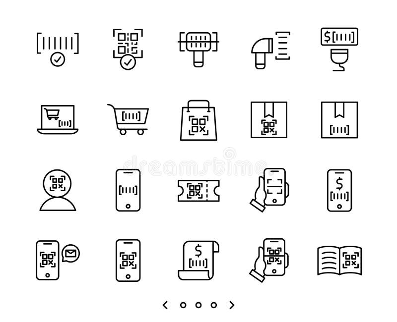 Barcode and QR code scan line icon set vector illustration