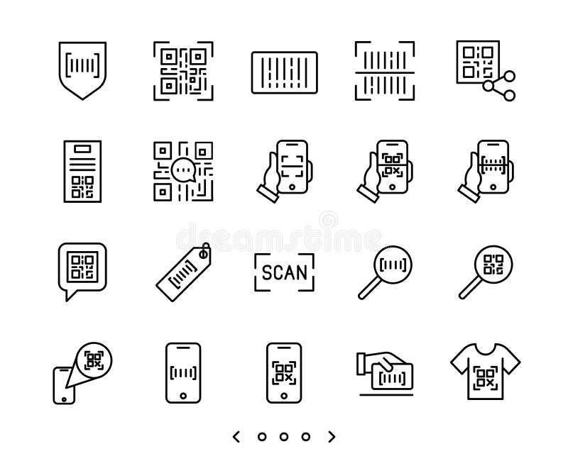 Barcode and QR code scan line icons set royalty free illustration