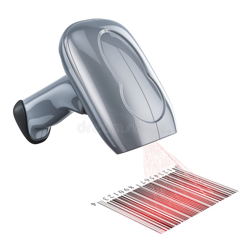 Barcode reader scanning bar code, 3D rendering vector illustration