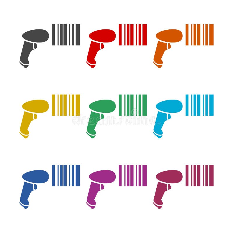 Barcode reader scanning bar code icon or logo, color set royalty free illustration