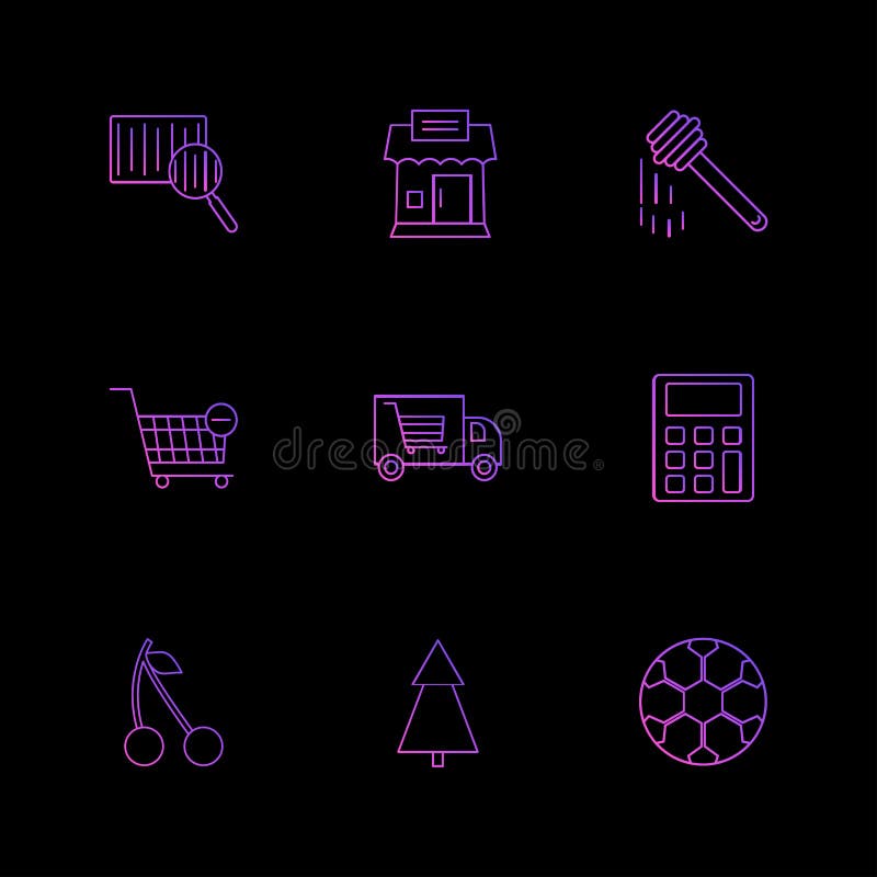 Barcode reader , truck , calculator , tree , honey , cherry ,fruits , calculator , tree , football , eps icons set vector vector illustration