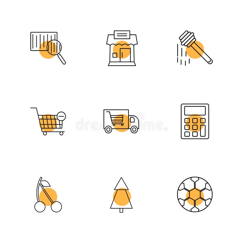 Barcode reader , truck , calculator , tree , honey , cherry ,fruits , calculator , tree , football , eps icons set vector vector illustration