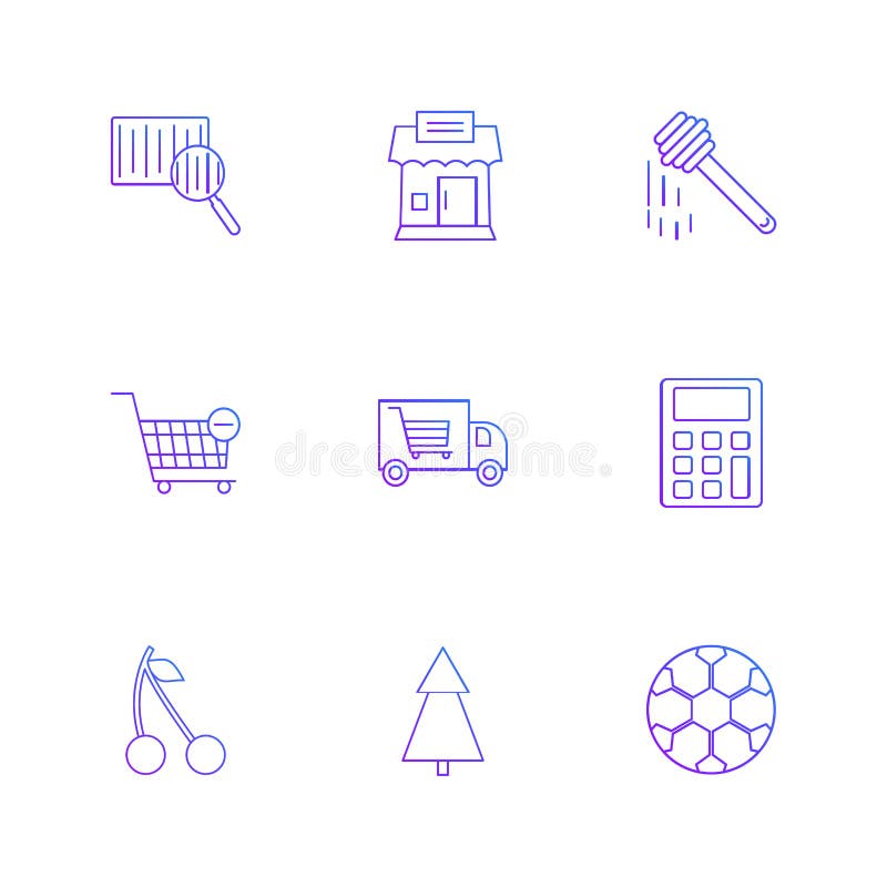 Barcode reader , truck , calculator , tree , honey , cherry ,fruits , calculator , tree , football , eps icons set vector vector illustration