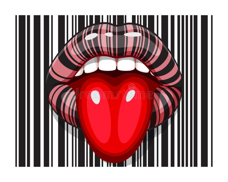 Barcode strip makeup of female mouth with tongue royalty free illustration Barcode strip makeup of female mouth with tongue royalty free illustration