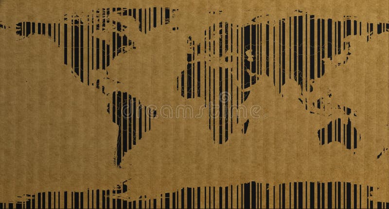 Barcode style world map on cardboard 3d rendering stock illustration Barcode style world map on cardboard 3d rendering stock illustration