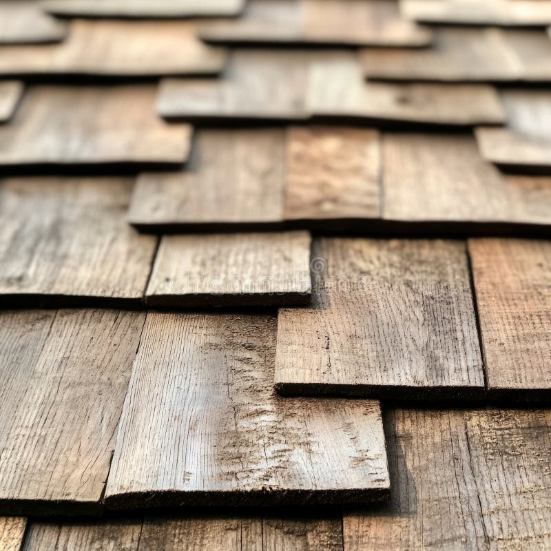 Bardeaux rustiques en bois créant un motif de toit unique se chevauchant image stock