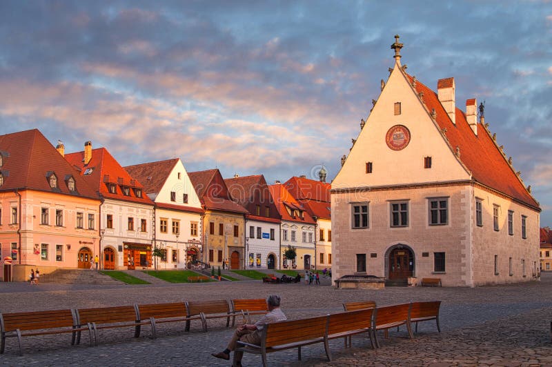 Bardejov Town Hall during summer sunset