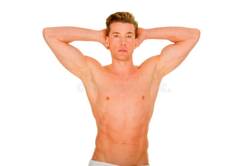 Barechested Man Showing Muscles Stock Photo Image of masculinity