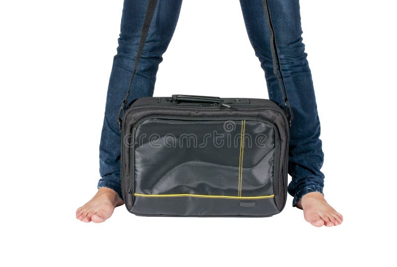 Bare female feet and bag stock image. Image of background 22309827