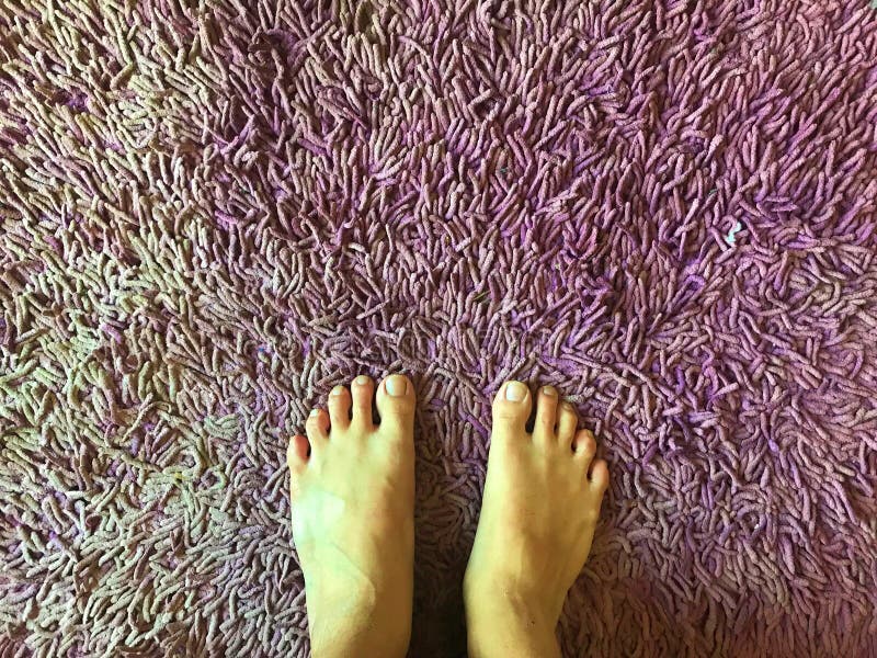 Beautiful Female Feet On Wool Carpet Stock Image Image Of Finge