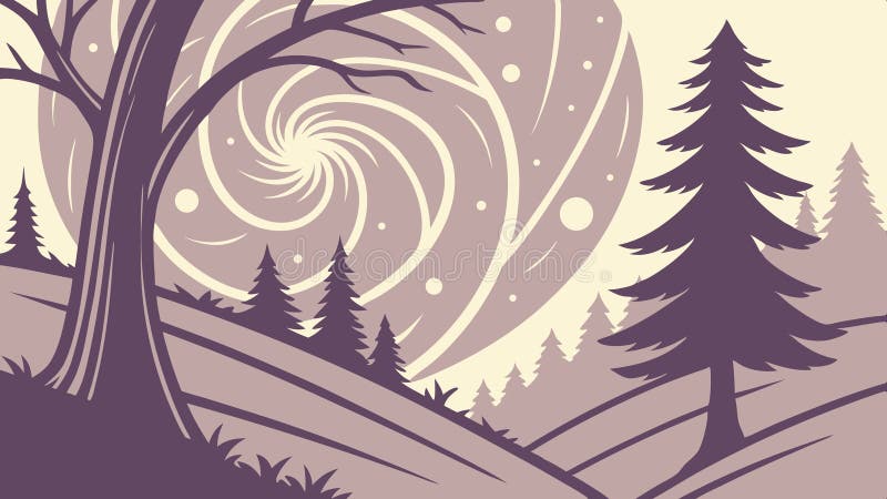 Bare Trees on Rolling Hills with Swirling Sky Vector, vector design Generative AI royalty free illustration