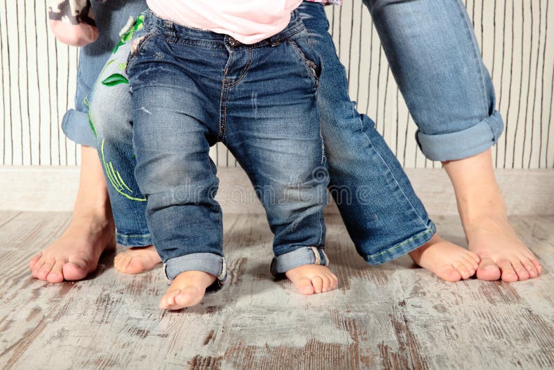 Barefoot family stock photo