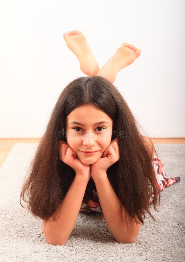 Little Girl Lying Barefoot Bedroom