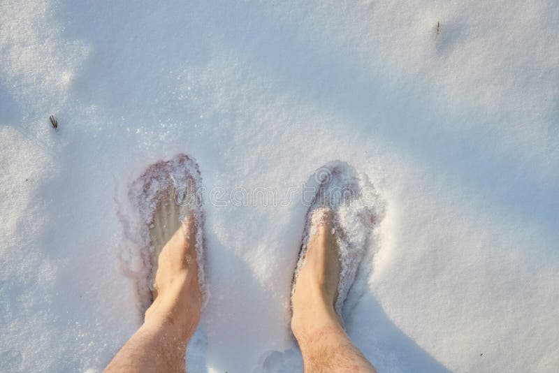 Naked Girl In Snow Barefoot