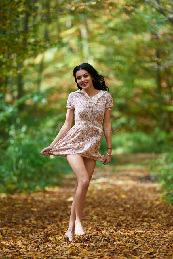 Barefoot Woman In Dress Forest