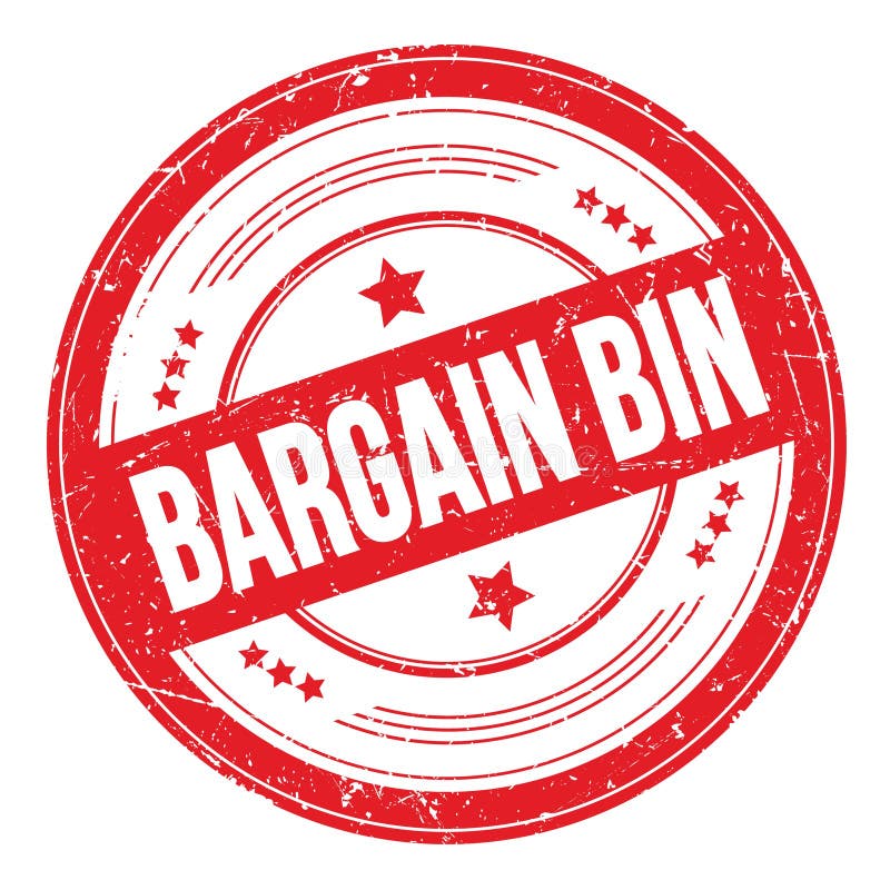 BARGAIN BIN Text on Red Round Grungy Stamp Stock Illustration
