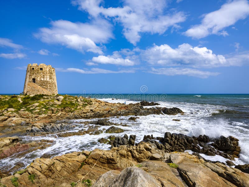 The symbol of the city of Bari Sardo, a tower built on a rocky outcrop on the sea with crystalline water. The symbol of the city of Bari Sardo, a tower built on a rocky outcrop on the sea with crystalline water