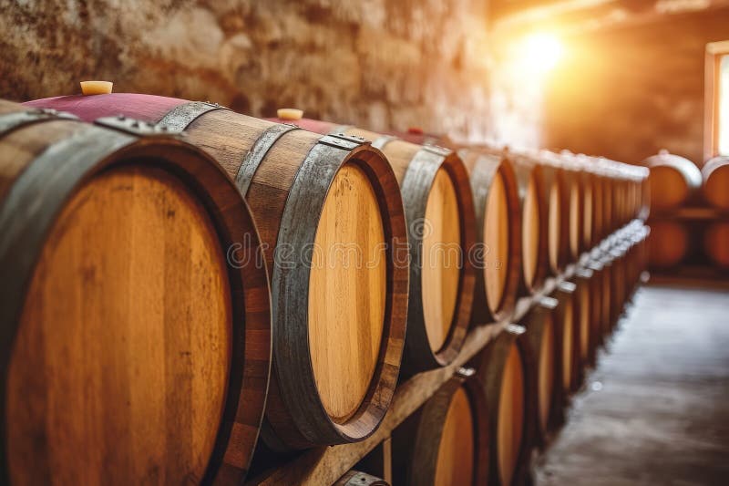 Barili di vino antico in cantina di vini russi royalty illustrazione gratis