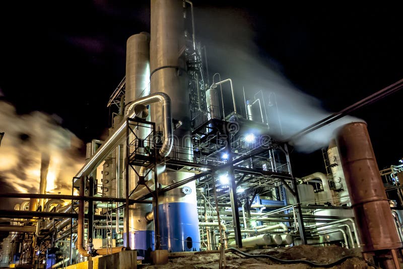 Ethanol Manufacturing Plant at night