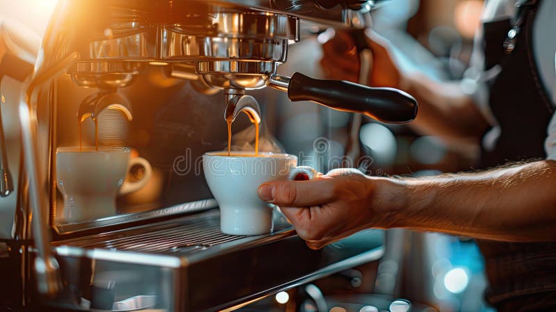 barista prepares coffee close-up. coffee AI generated. barista prepares coffee close-up. coffee AI generated