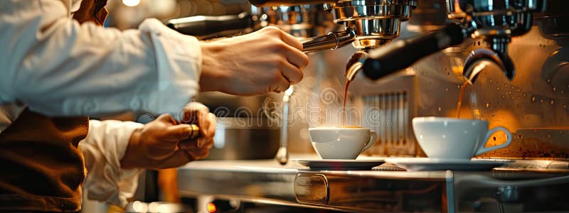 barista prepares coffee close-up. coffee AI generated. barista prepares coffee close-up. coffee AI generated