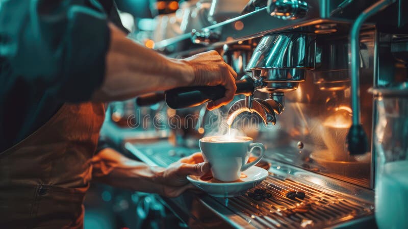 barista prepares coffee close-up. coffee AI generated. barista prepares coffee close-up. coffee AI generated