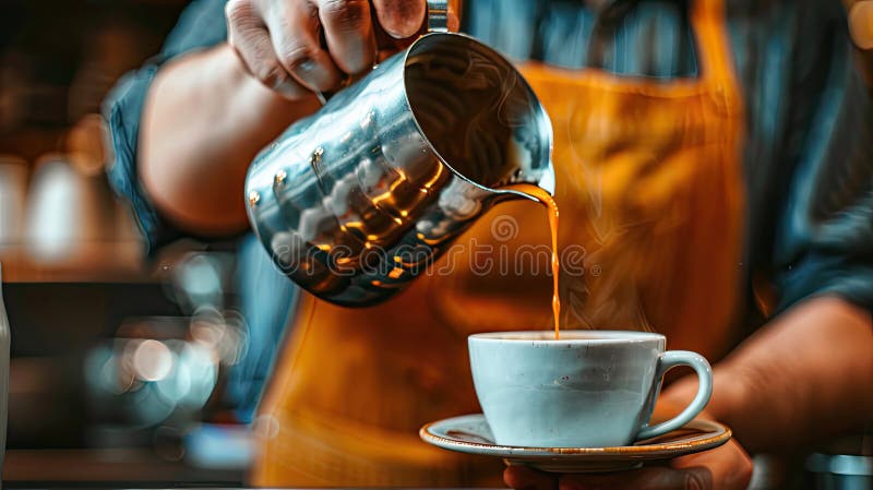 barista prepares coffee close-up. coffee AI generated. barista prepares coffee close-up. coffee AI generated