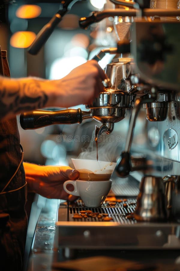 barista prepares coffee close-up. coffee AI generated. barista prepares coffee close-up. coffee AI generated