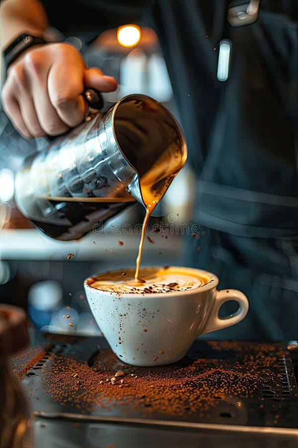 barista prepares coffee close-up. coffee AI generated. barista prepares coffee close-up. coffee AI generated