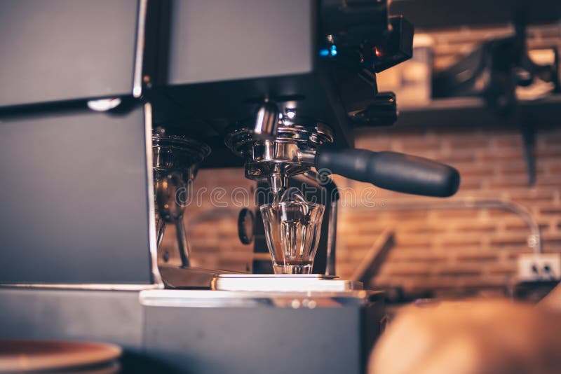 Barista Cafe Making Coffee with Coffee Machine. Coffee Preparation