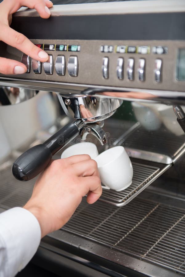 Barista and coffee machine stock image. Image of design 43544001