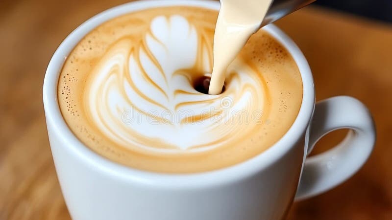 Barista crée de l'art latte dans un café confortable avec du café riche et une texture crémeuse illustration libre de droits