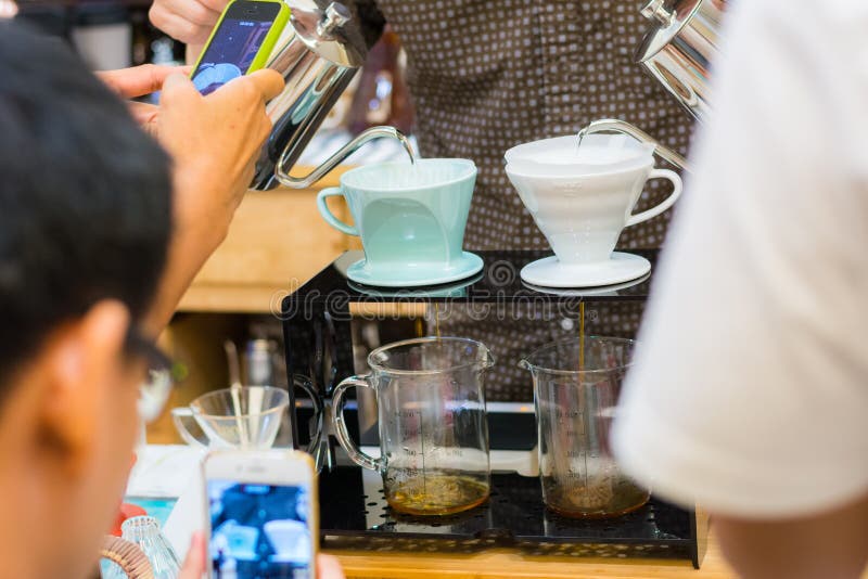 Barista Hand Drip Coffee Making Brewing Filter Bar Cafe Editorial Image