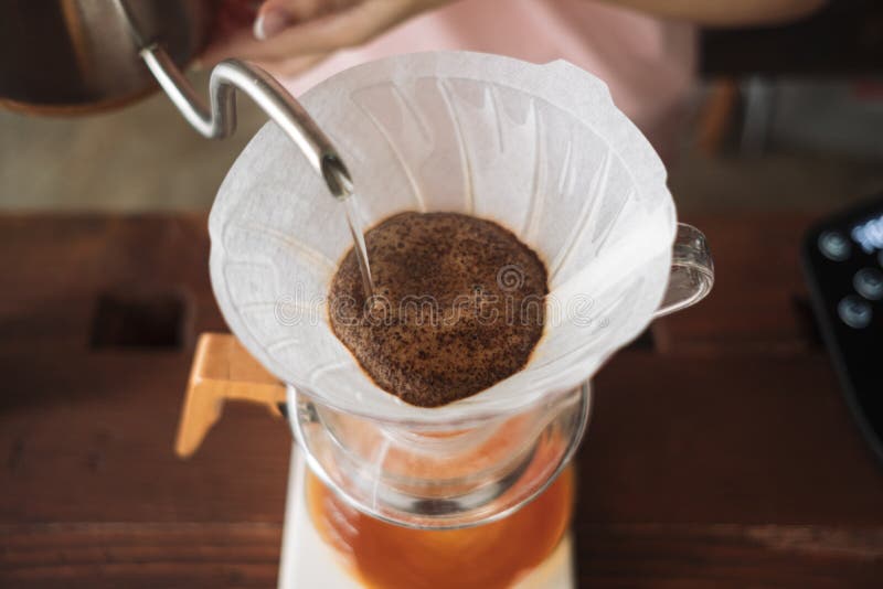 Barista Dripping Coffee and Slow Coffee Bar Style Stock Image Image