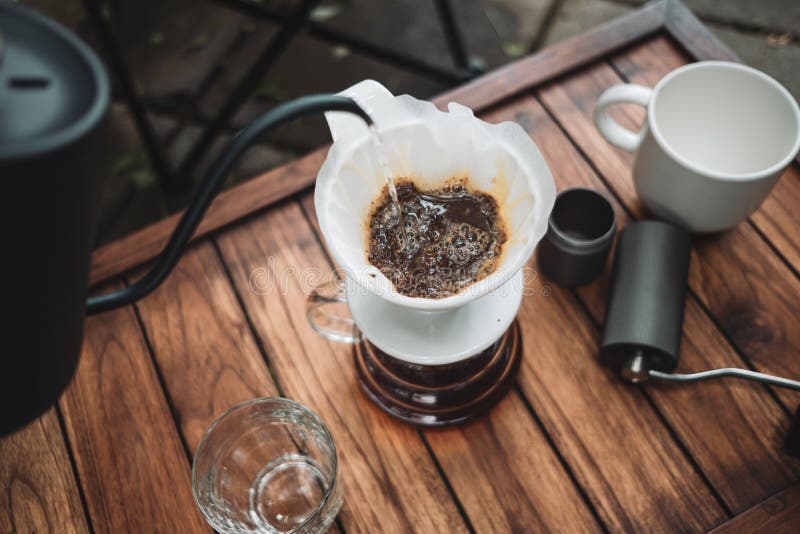Barista Dripping Coffee and Slow Coffee Bar Style Stock Image Image