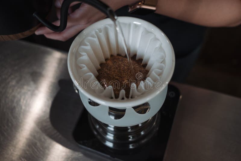 Barista Dripping Coffee and Slow Coffee Bar Style Stock Photo Image