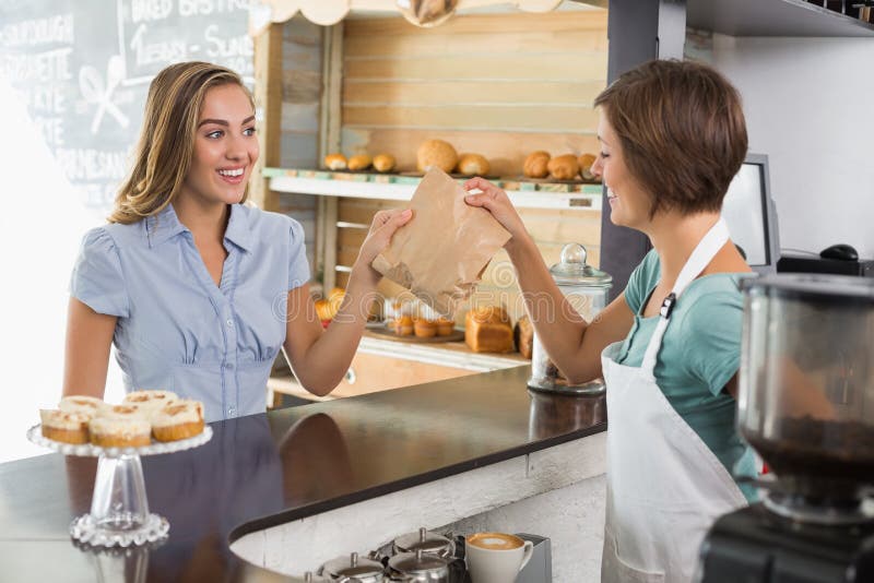 Barista Serving a Happy Customer Stock Photo Image of people, view