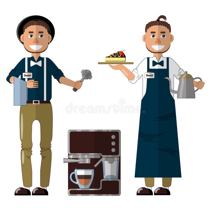 Download Barista In Uniform Apron And Hat Coffee Machine And Coffee Making Equipment Stock Vector Illustration Of Business Cafeteria 142450951