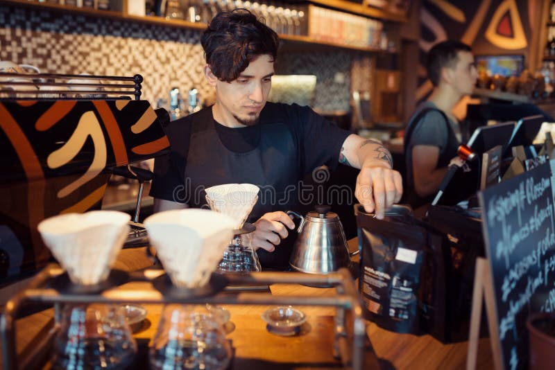 Barista at Work in a Coffee Shop Stock Image Image of preparing, shop 75616563